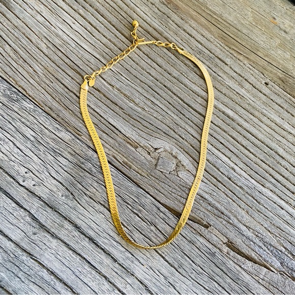 Gold vintage Herringbone Necklace, Monet, Gold Chain - Picture 6 of 7